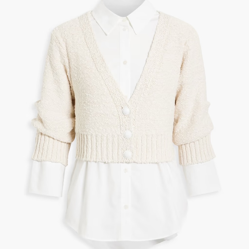 Derek Lam 10 Crosby layered boucle-knit and poplin top new
